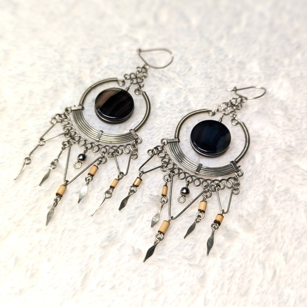 Vintage Artisan Made Sterling Silver Dream Catcher Pierced Earrings - Picture 2 of 8